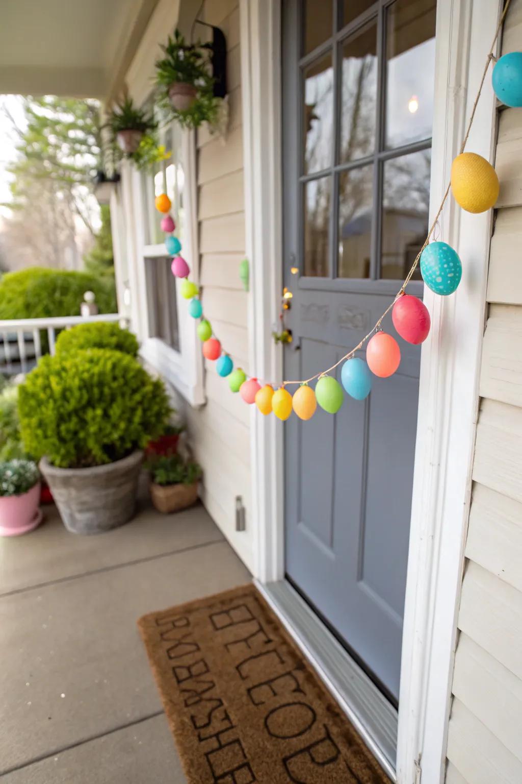 A vibrant egg decoration brings a festive air to your entryway.