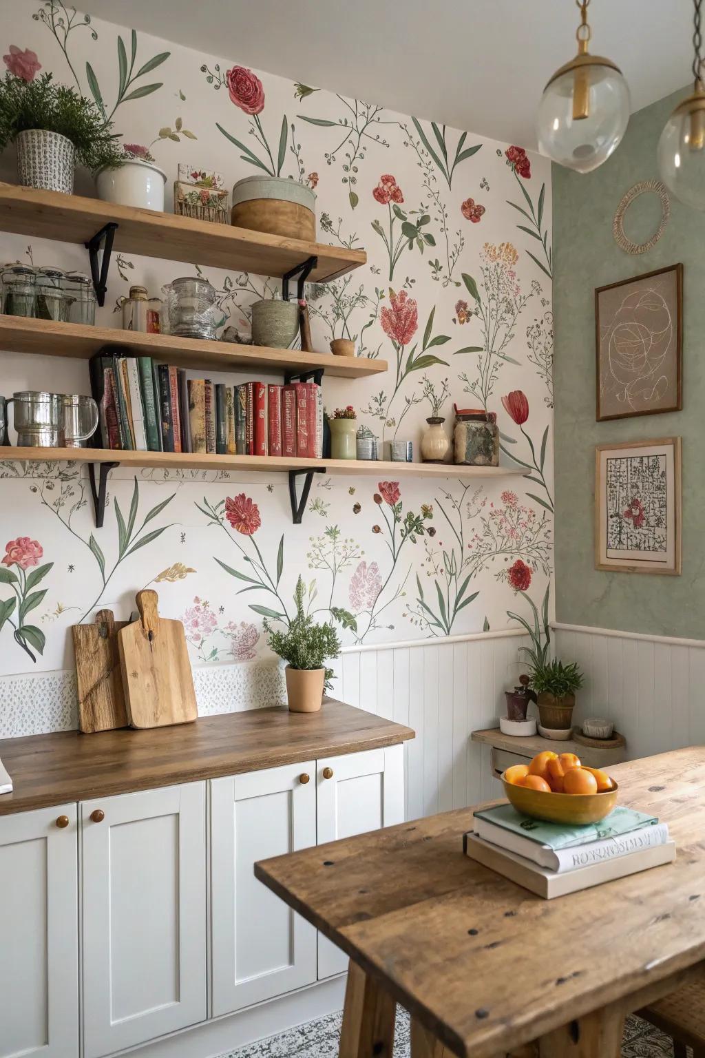 Adhesive wallpaper introduces charm with minimal effort.