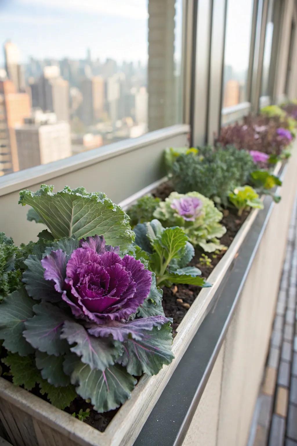 Decorative greens enhance the depth of any window box.