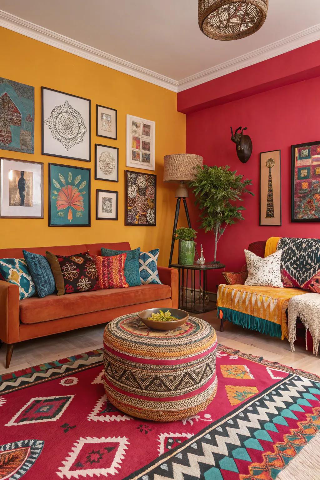 Intense hues infuse life into this eclectic space.
