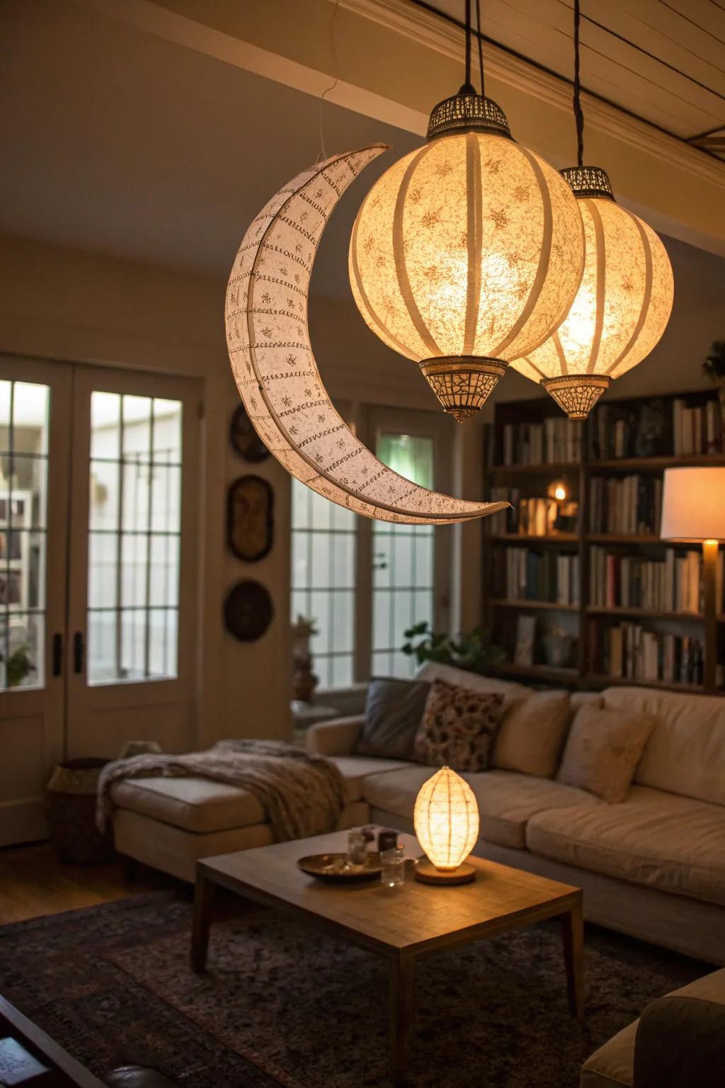 Produce an attractive setting with crescent moon lights.
