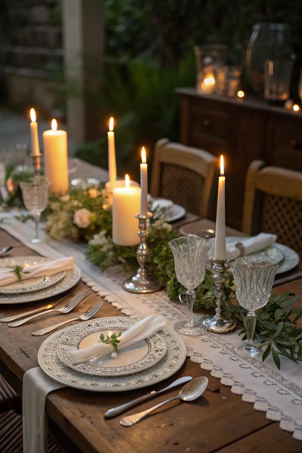 The gentle glow of candles creates a sentimental mood.