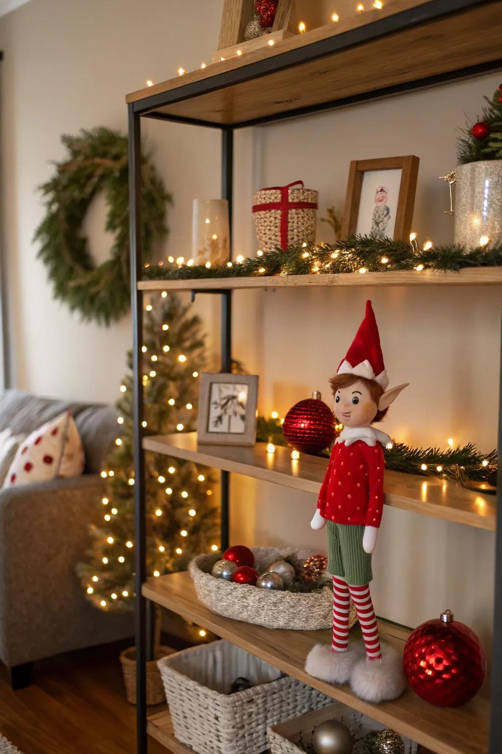 Incorporate a little mischief with the traditional pixie on the mantle display.