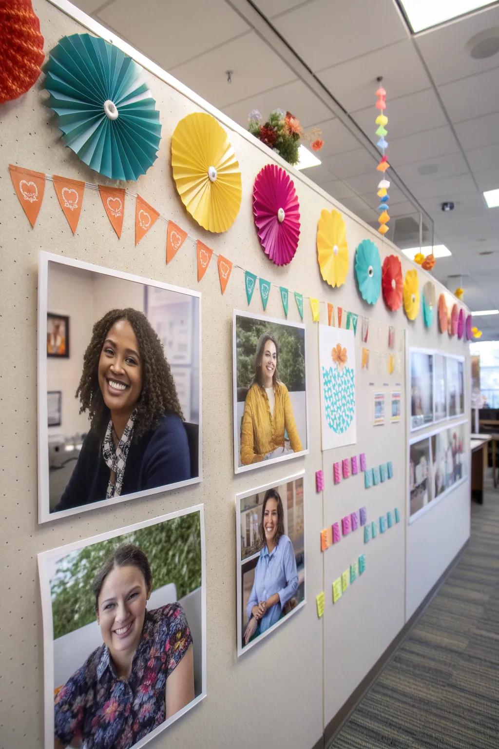 A thematic photo display featuring inspirational messages to uplift team morale.