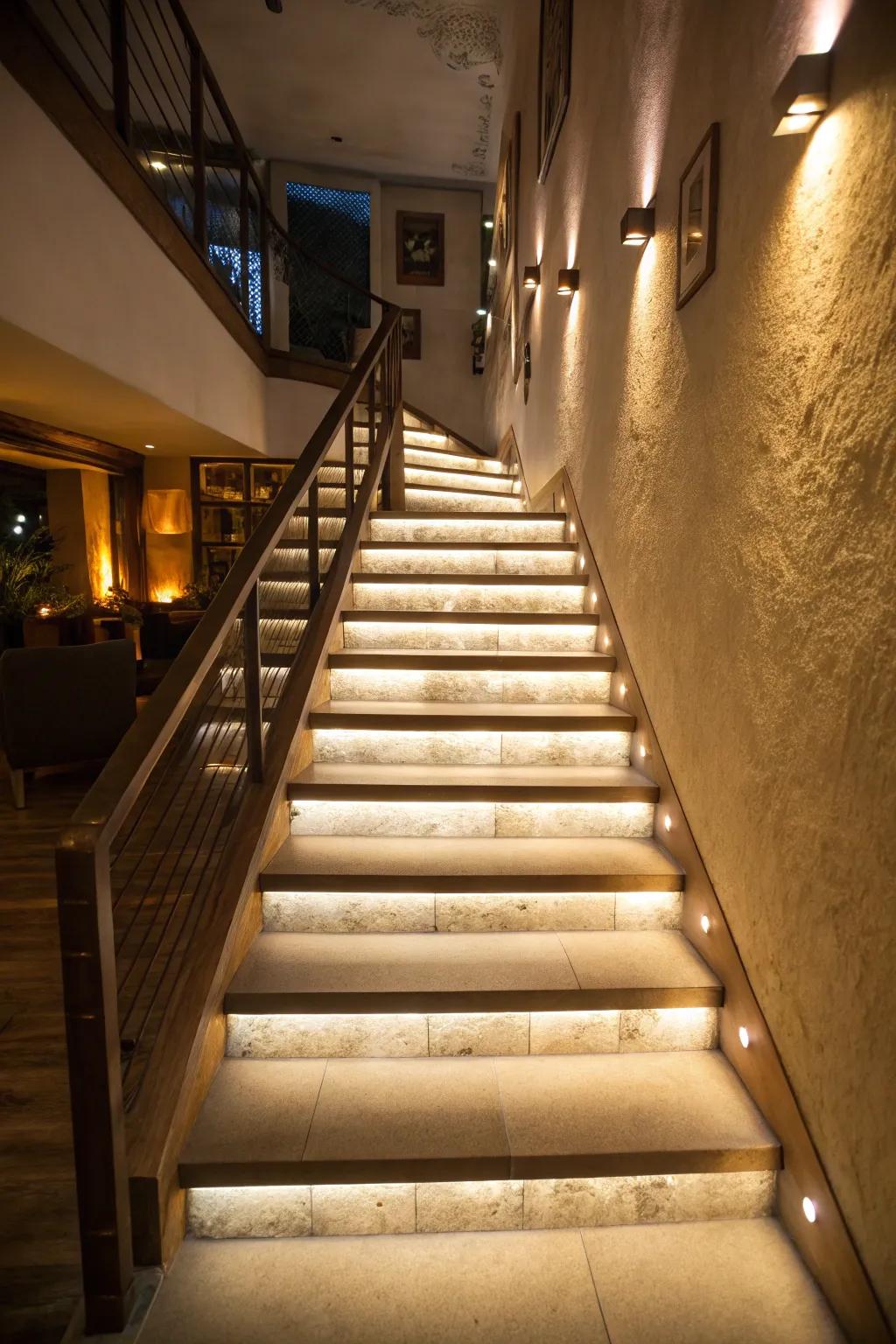 Soft lighting introduces both warmth and improved safety to stairwells.