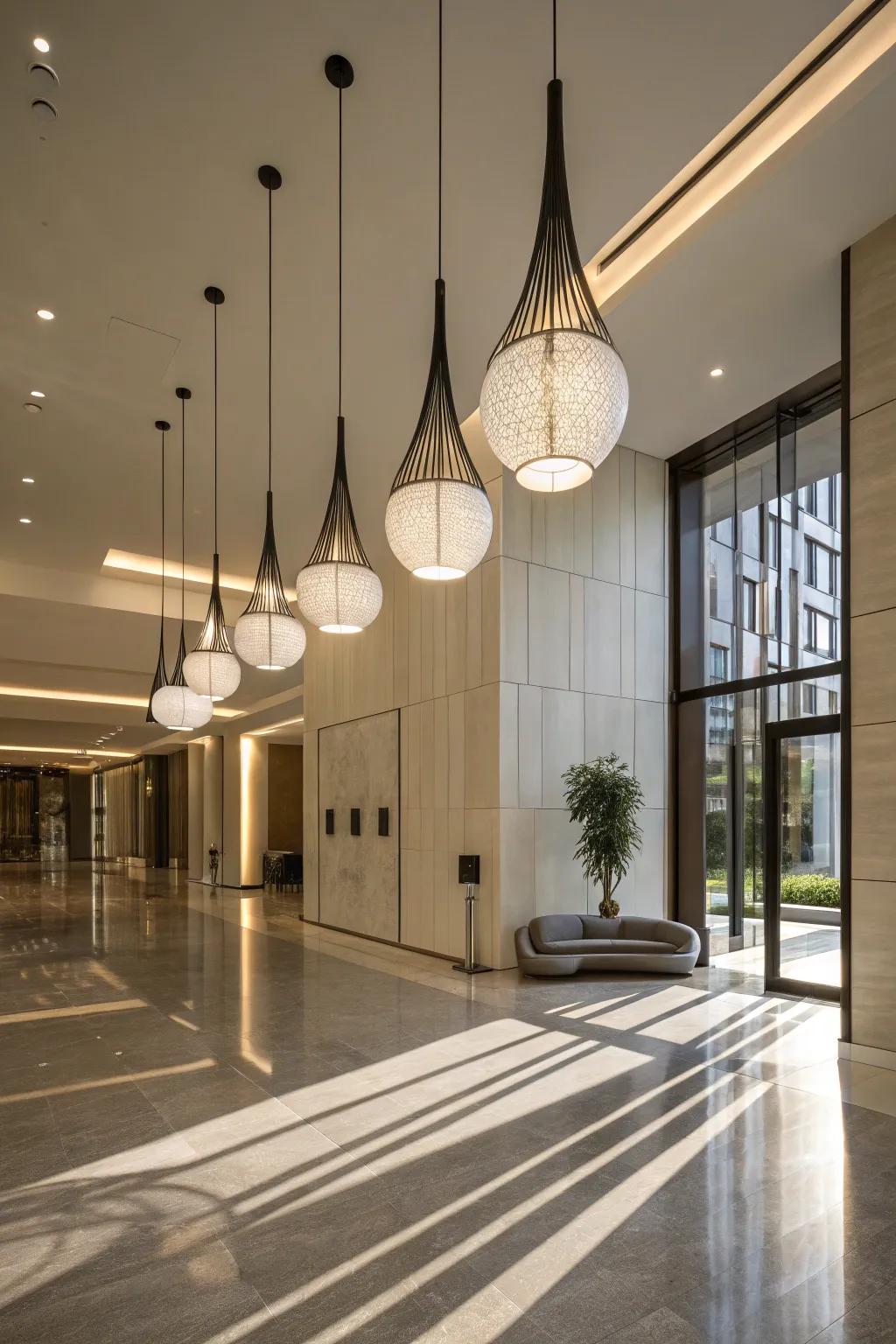 Droplights offer a fresh touch to this entrance.