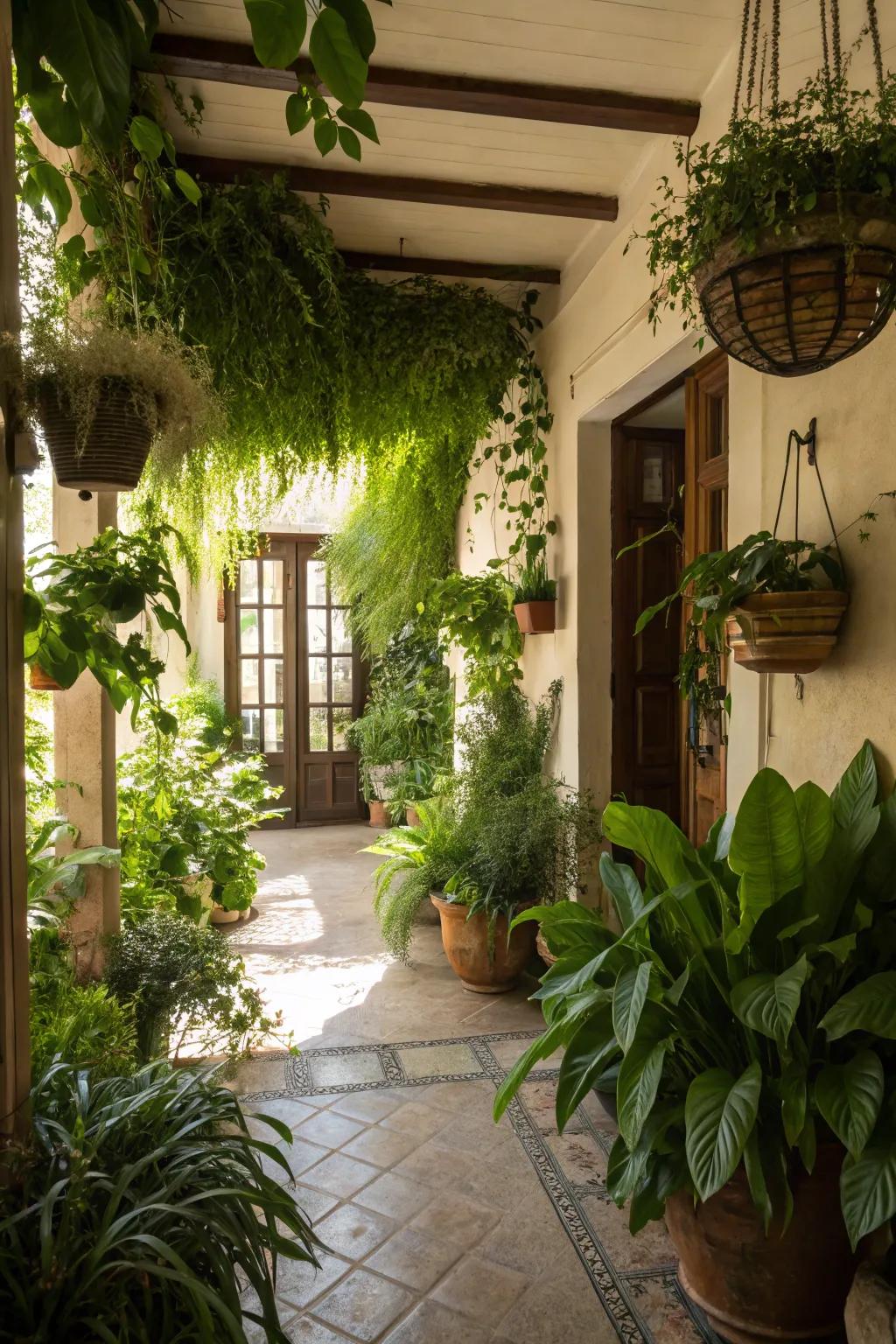 Greenery enlivens your entryway, making it inviting and fresh.