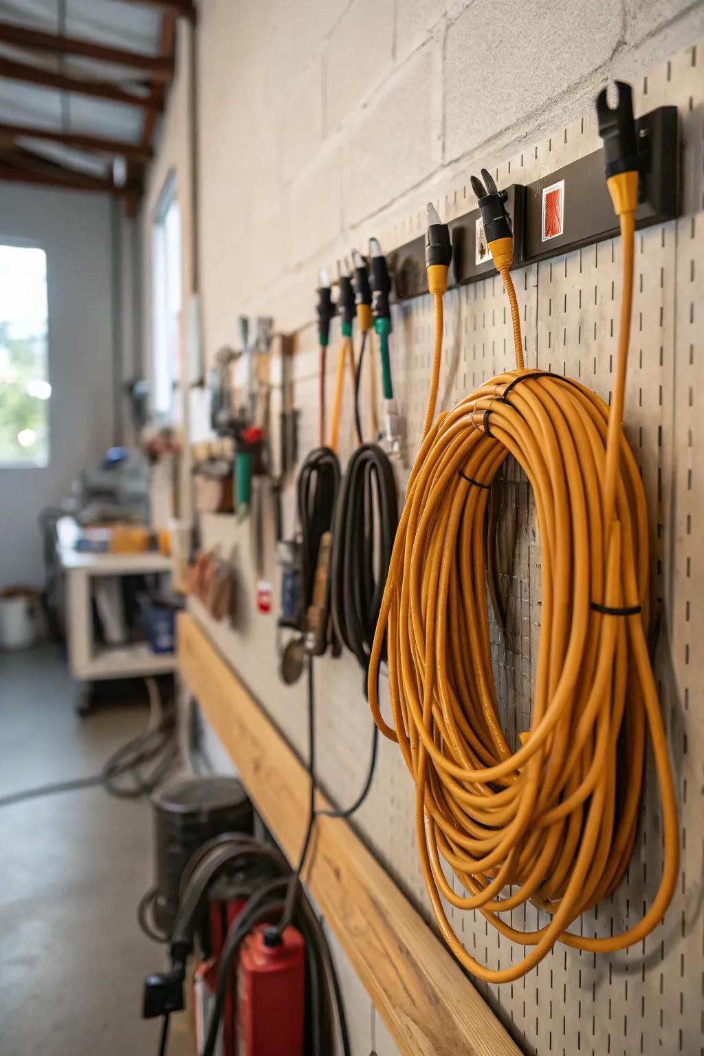 Simple hangers keep your cords organized and within reach.