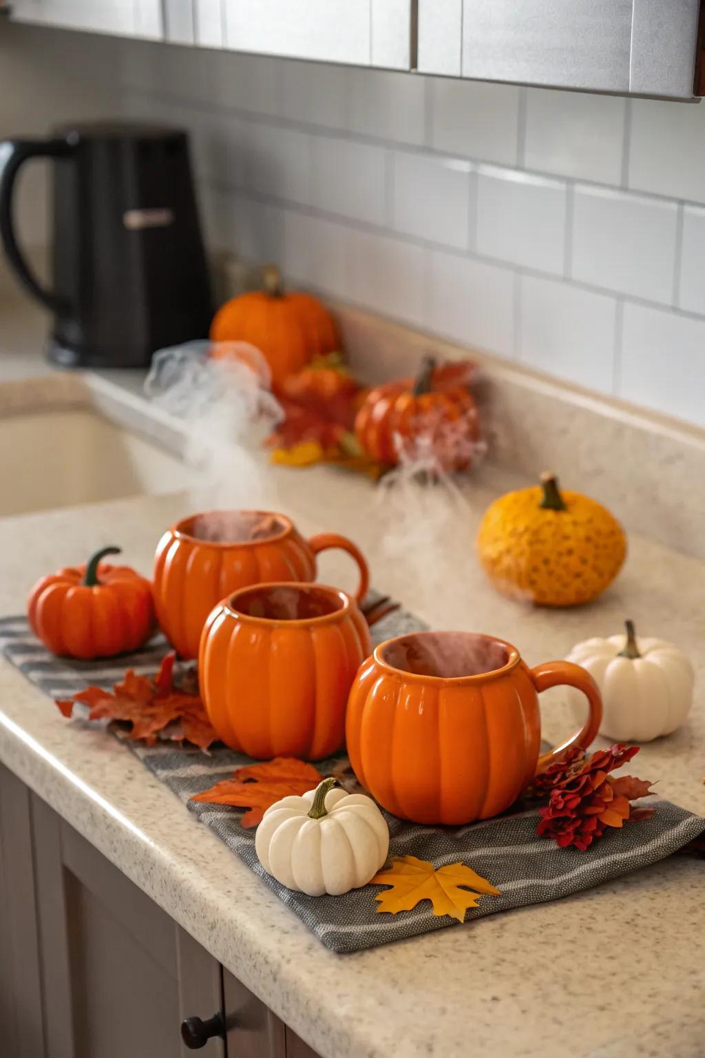 Pumpkin-themed mugs are just perfect for your favorite fall beverages.