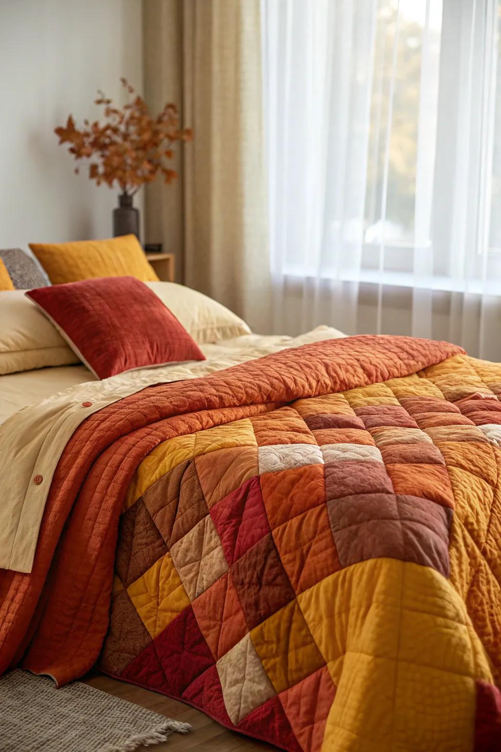 Layered woven blankets create a comfy and inviting atmosphere.