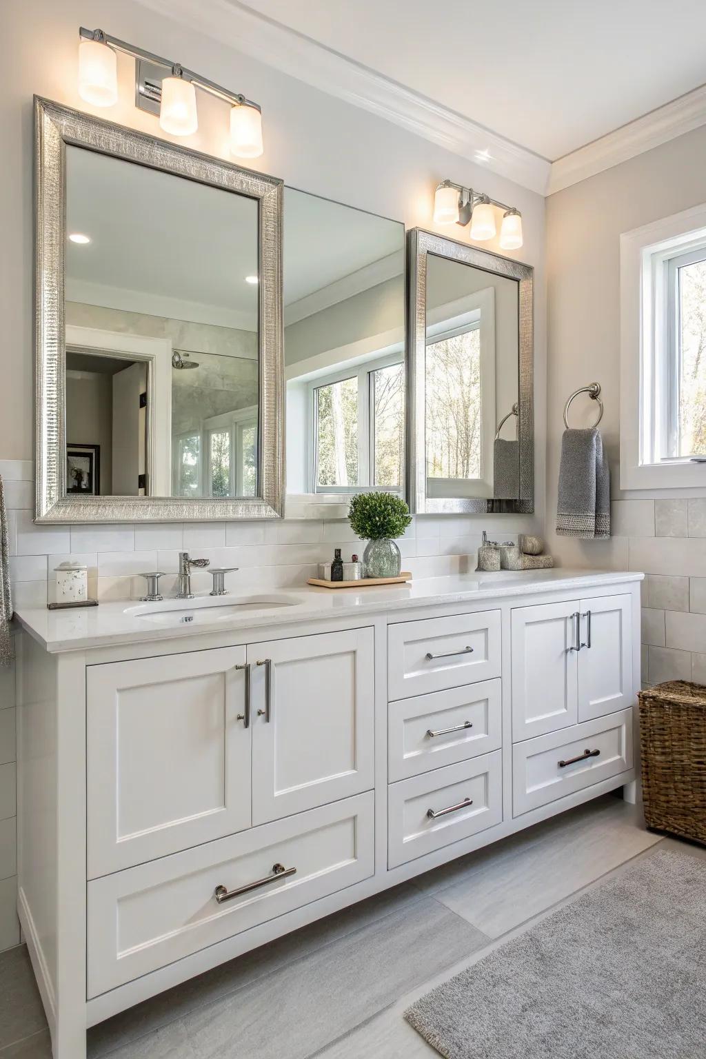 An elegant double vanity tailored for family life.