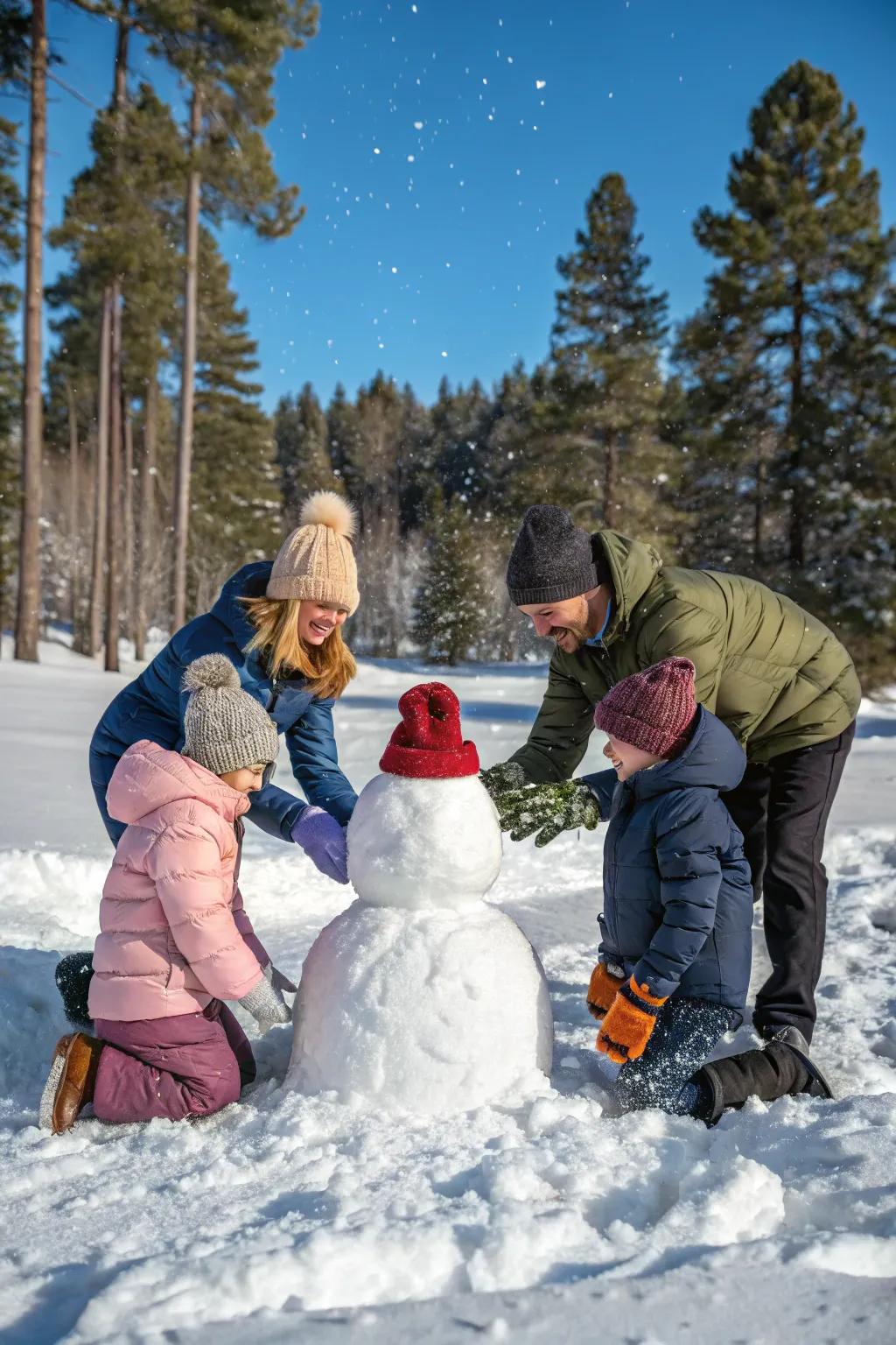 Record the enchantment of a snow-filled day by capturing a family image in a picturesque winter scene.