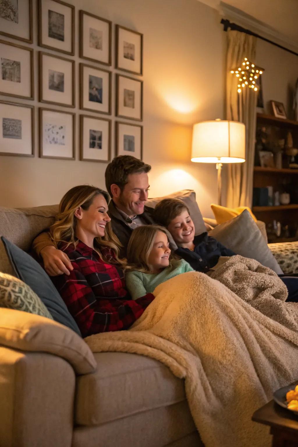 A precious moment of family unity, captured within the comforts of their home.
