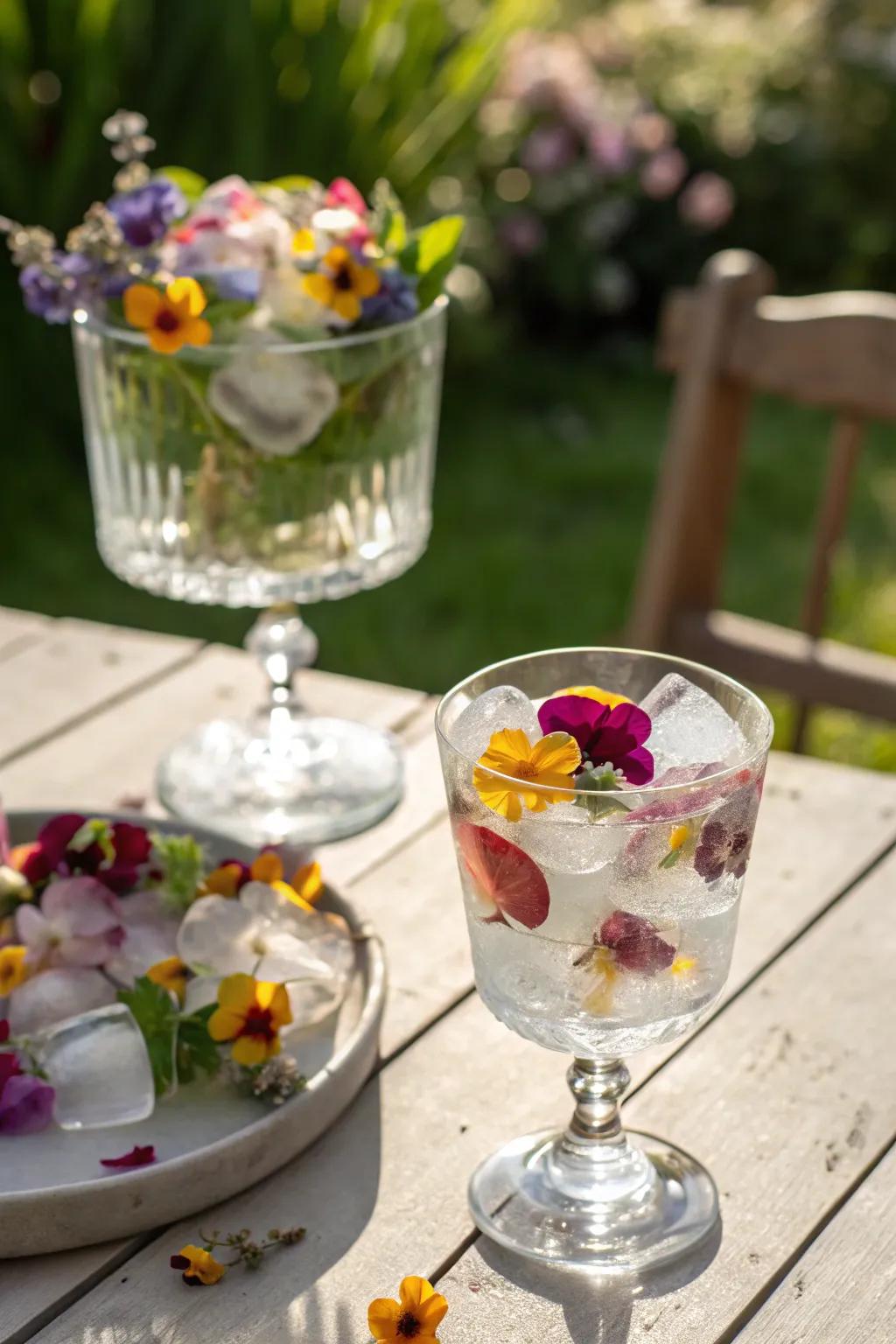 Consumable flower ice jewels for a touch of class.