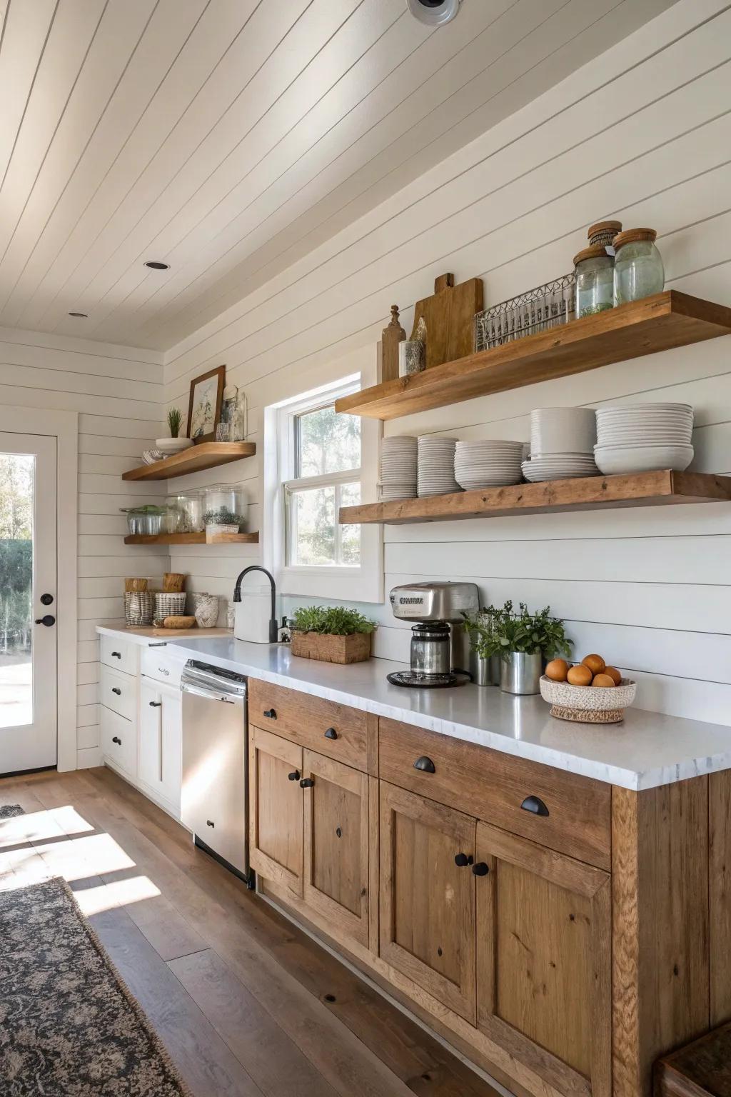 Shiplap brings a fresh, rustic elegance to your kitchen.