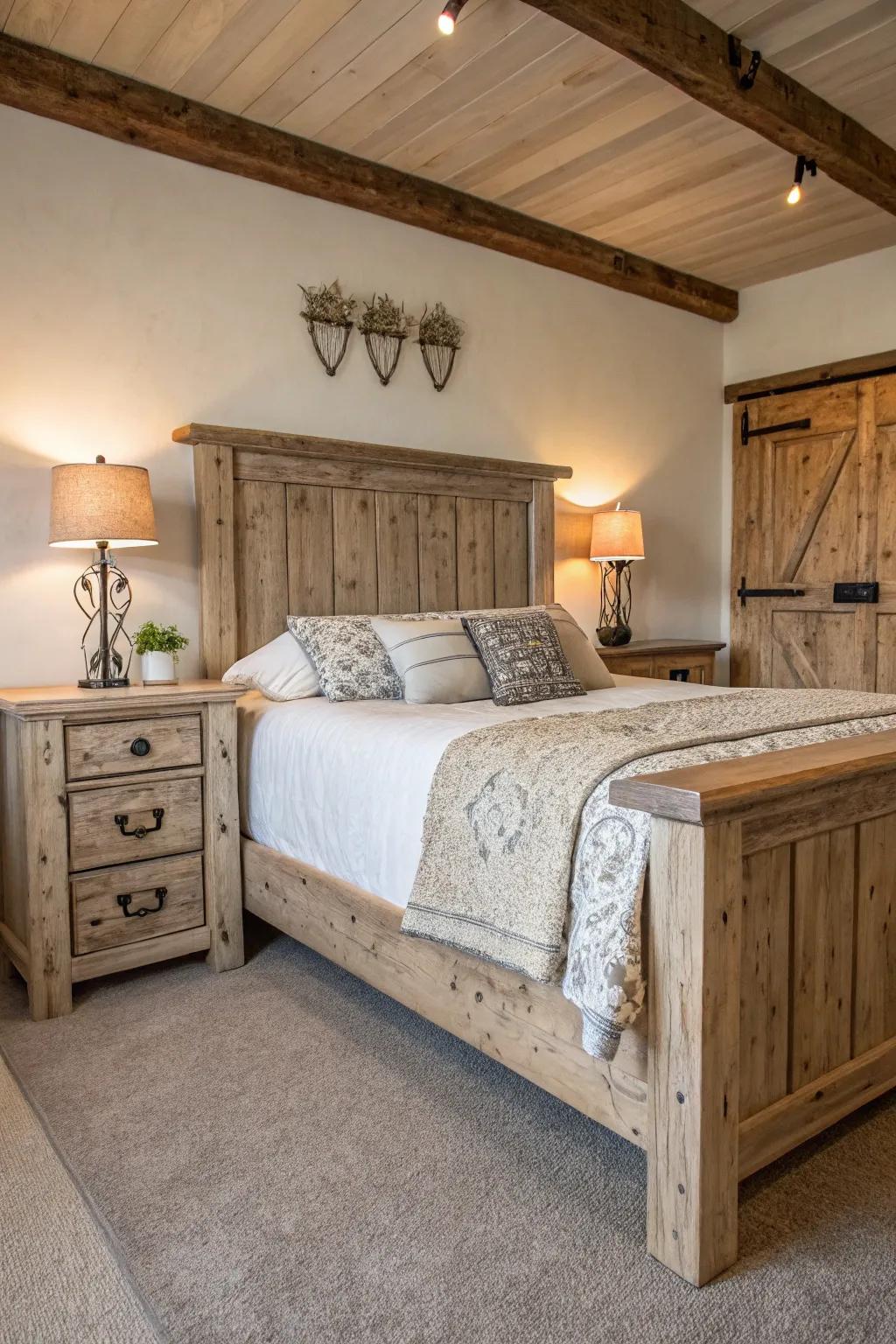 Natural wood furnishings imbue a timeless allure to any bedroom.