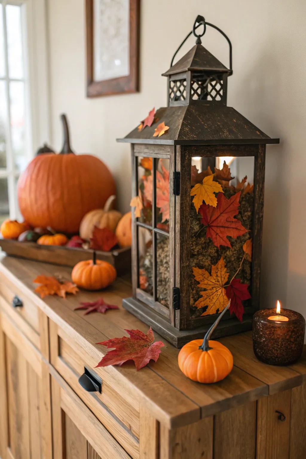 Fill lanterns with seasonal decor for an updated presentation.