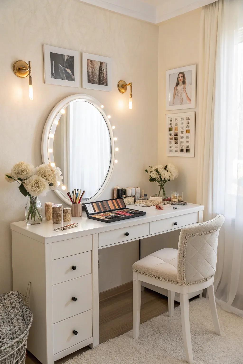 Soft tones create a relaxing setting for your everyday regimen.