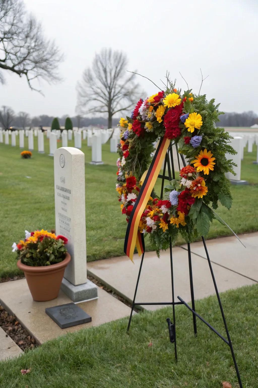 A lively wreath imparting warmth to a Father's Day grave.