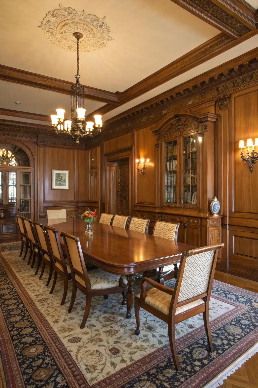 Wall trim brings sophistication and depth to this dining area.
