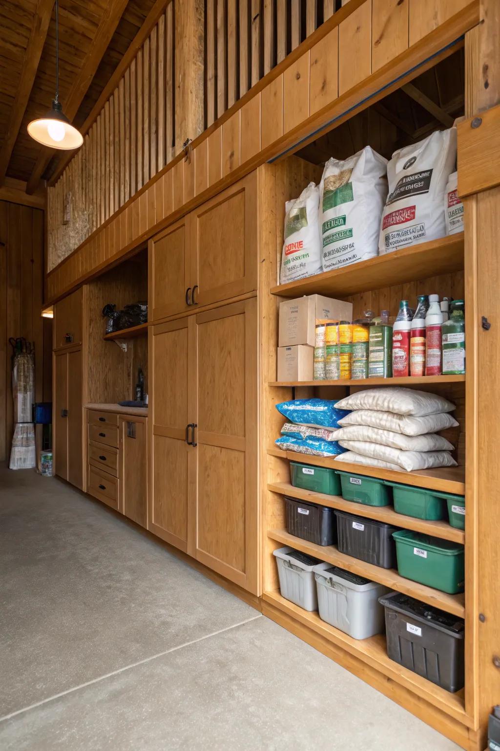 Optimize space using strategically placed vertical shelving.