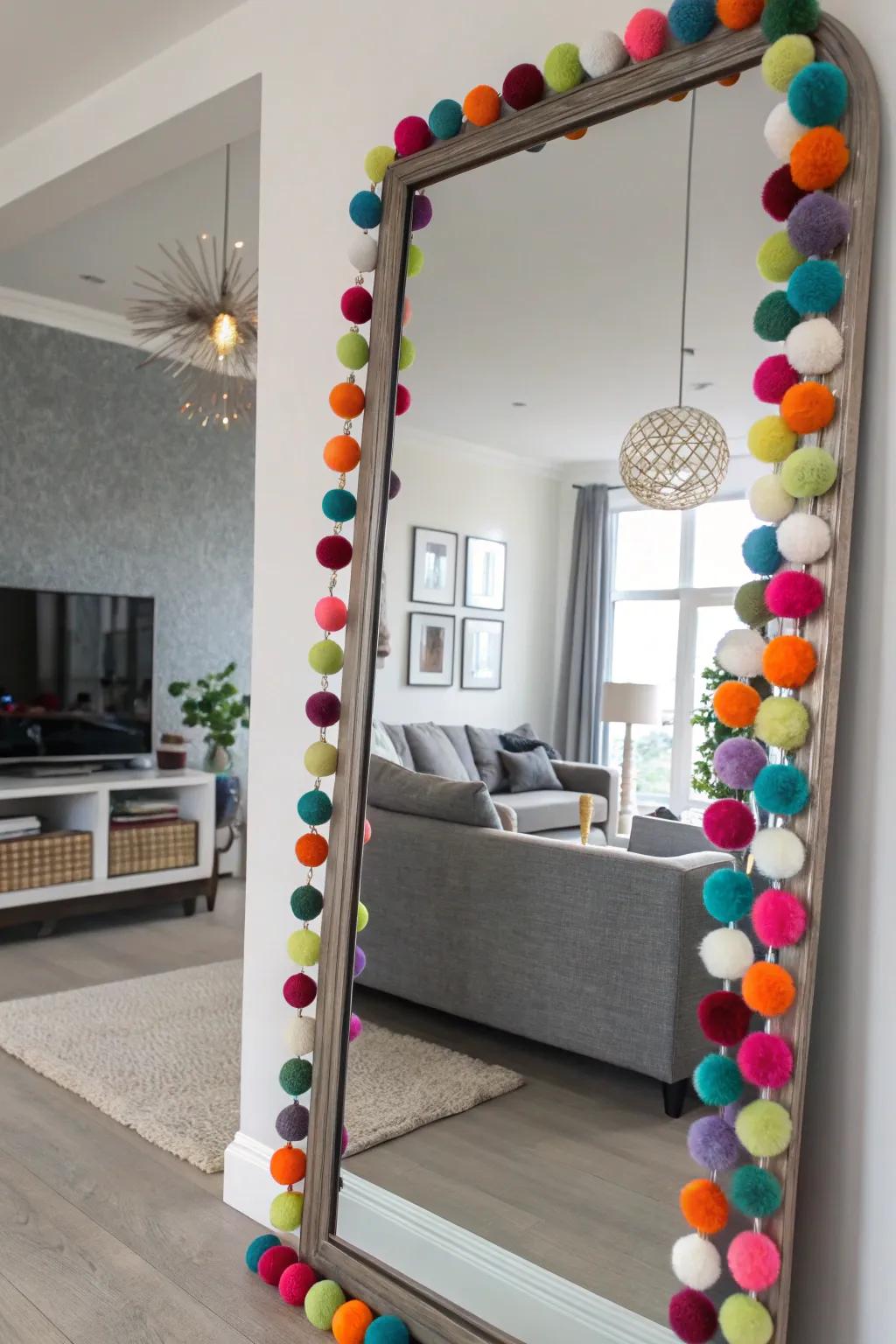 Colorful felt ball garlands add flair and energy to contemporary design.
