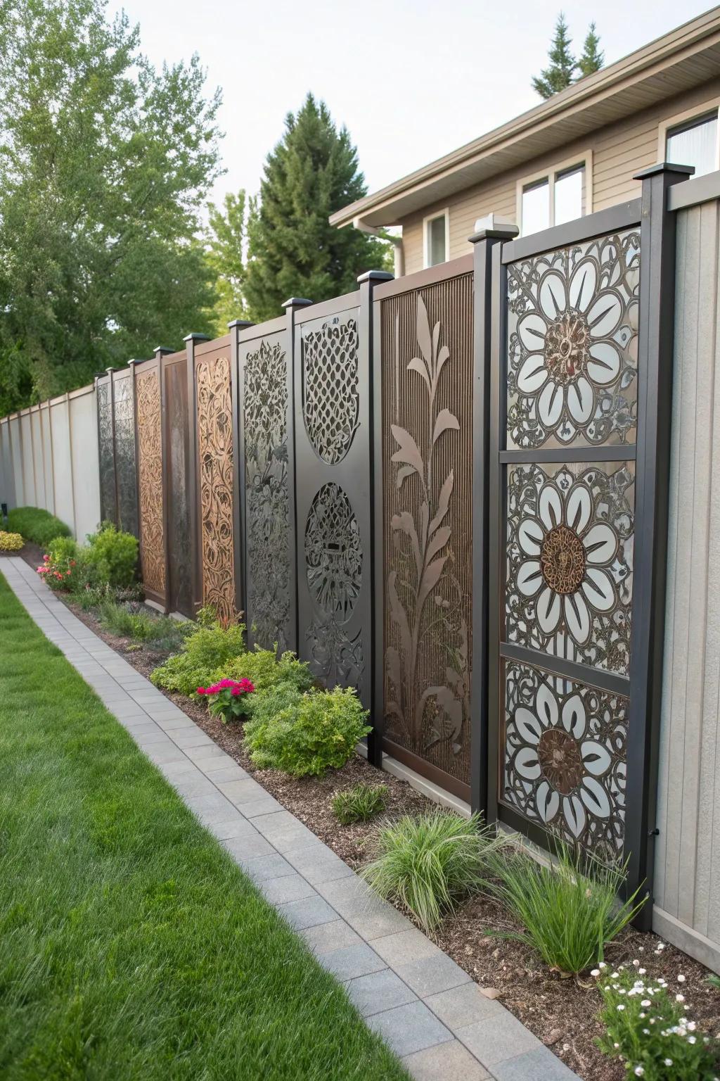 Metallic boards add a hint of artistry and refinement to your fence.