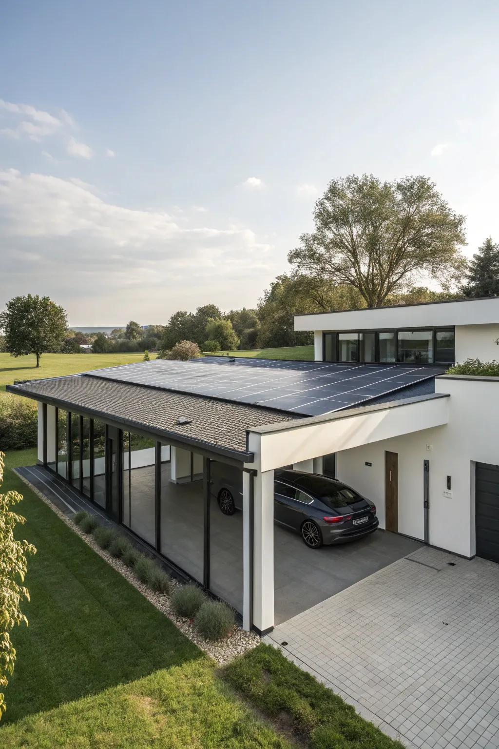 Capture the sun's strength with solar collectors atop your flat roof garage.