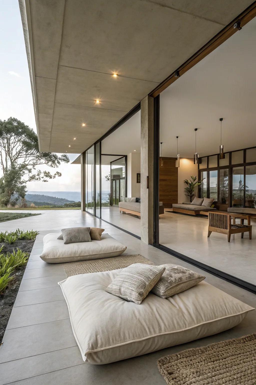 Simple floor seating focuses on pureness and calmness.