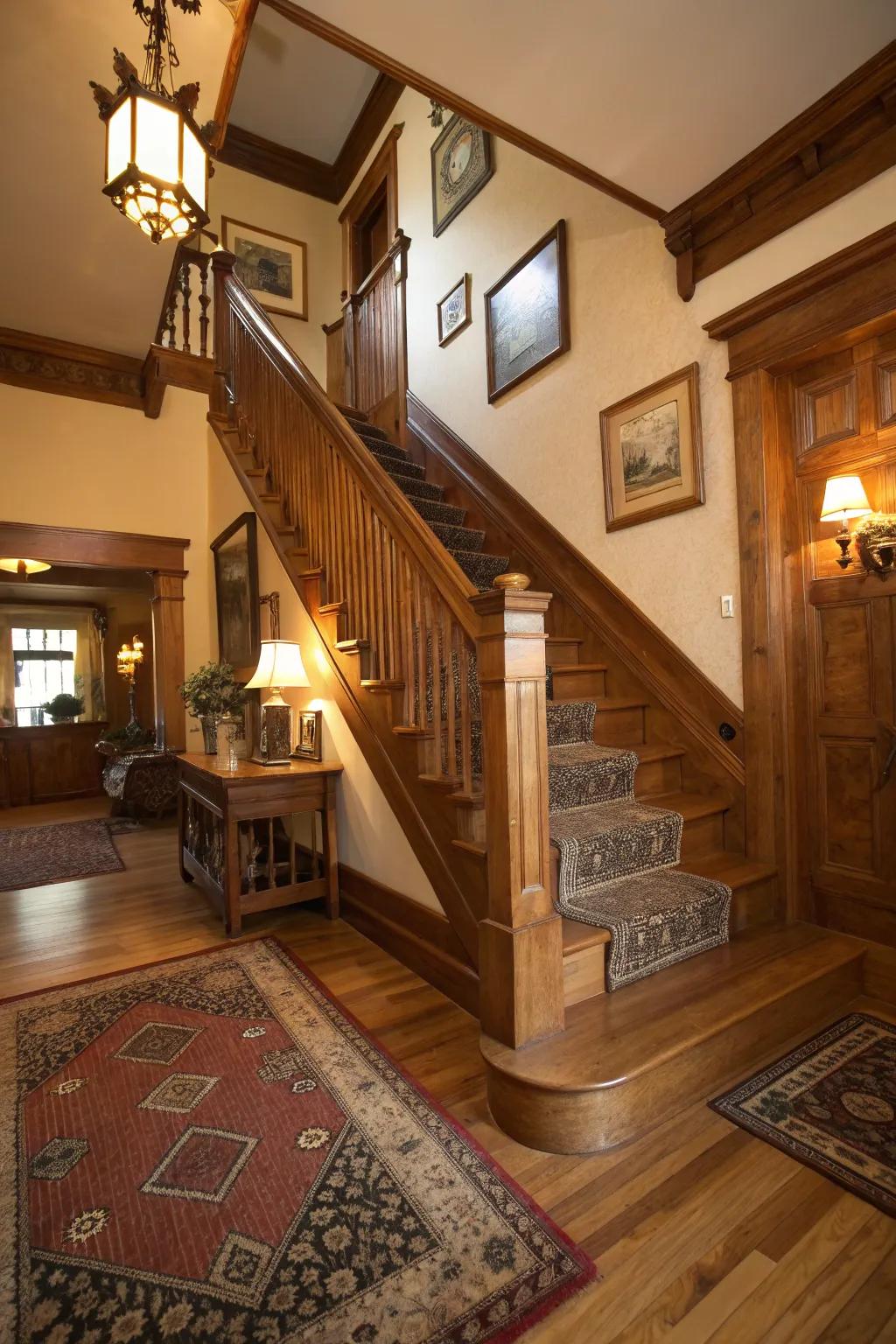 Classic timber steps infuse warmth and traditional charm into any staircase setting.