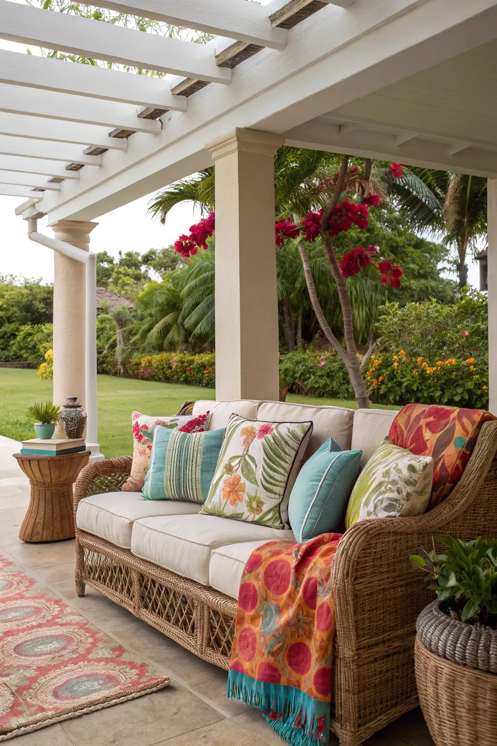 Fill your lanai with character by using lively fabrics.