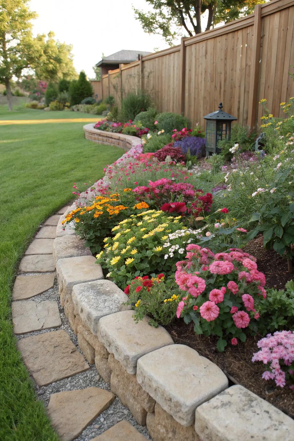 Ageless stone edging contributes sophistication to any flower bed.