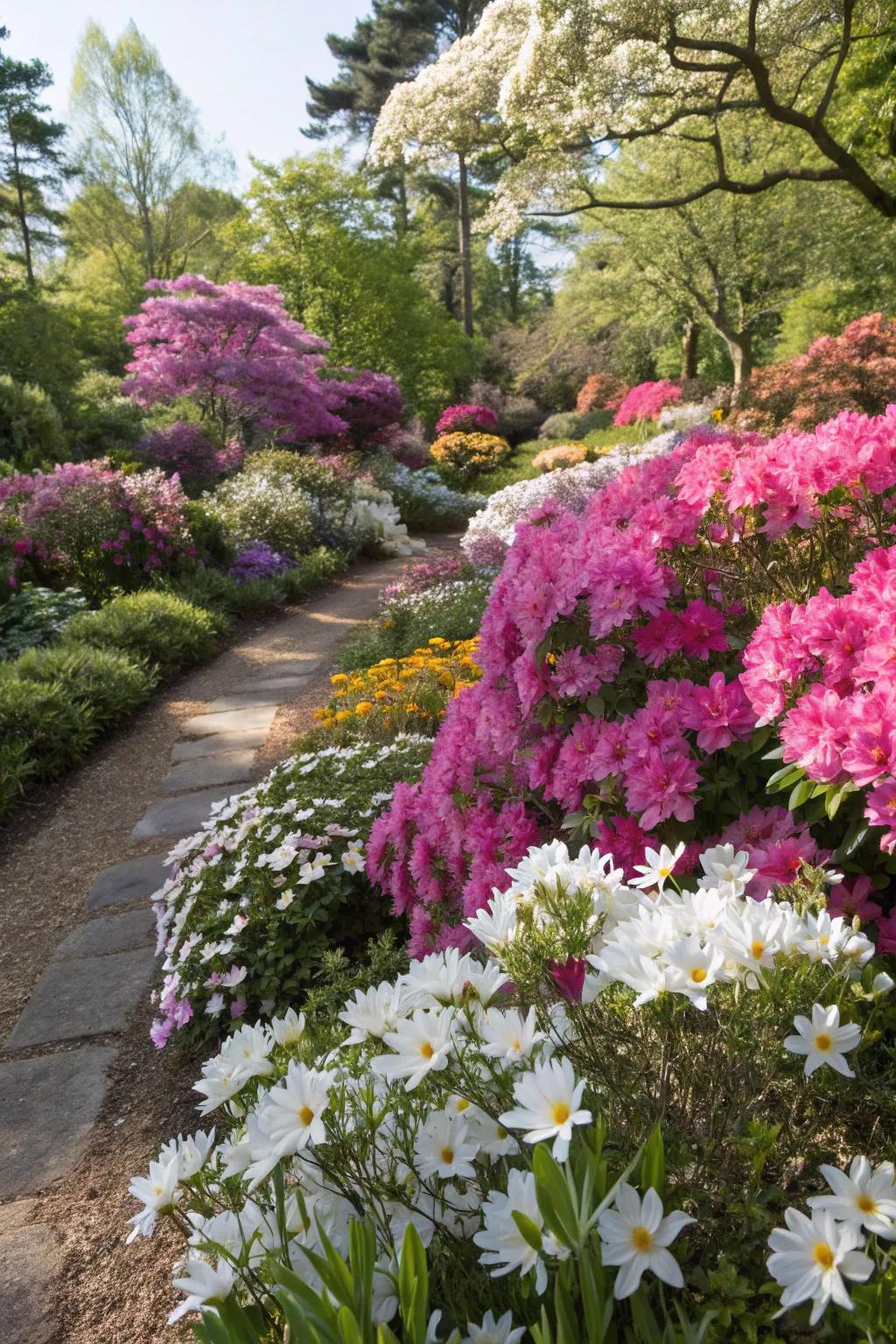 Design a vibrant kaleidoscope by intermingling azalea varieties.