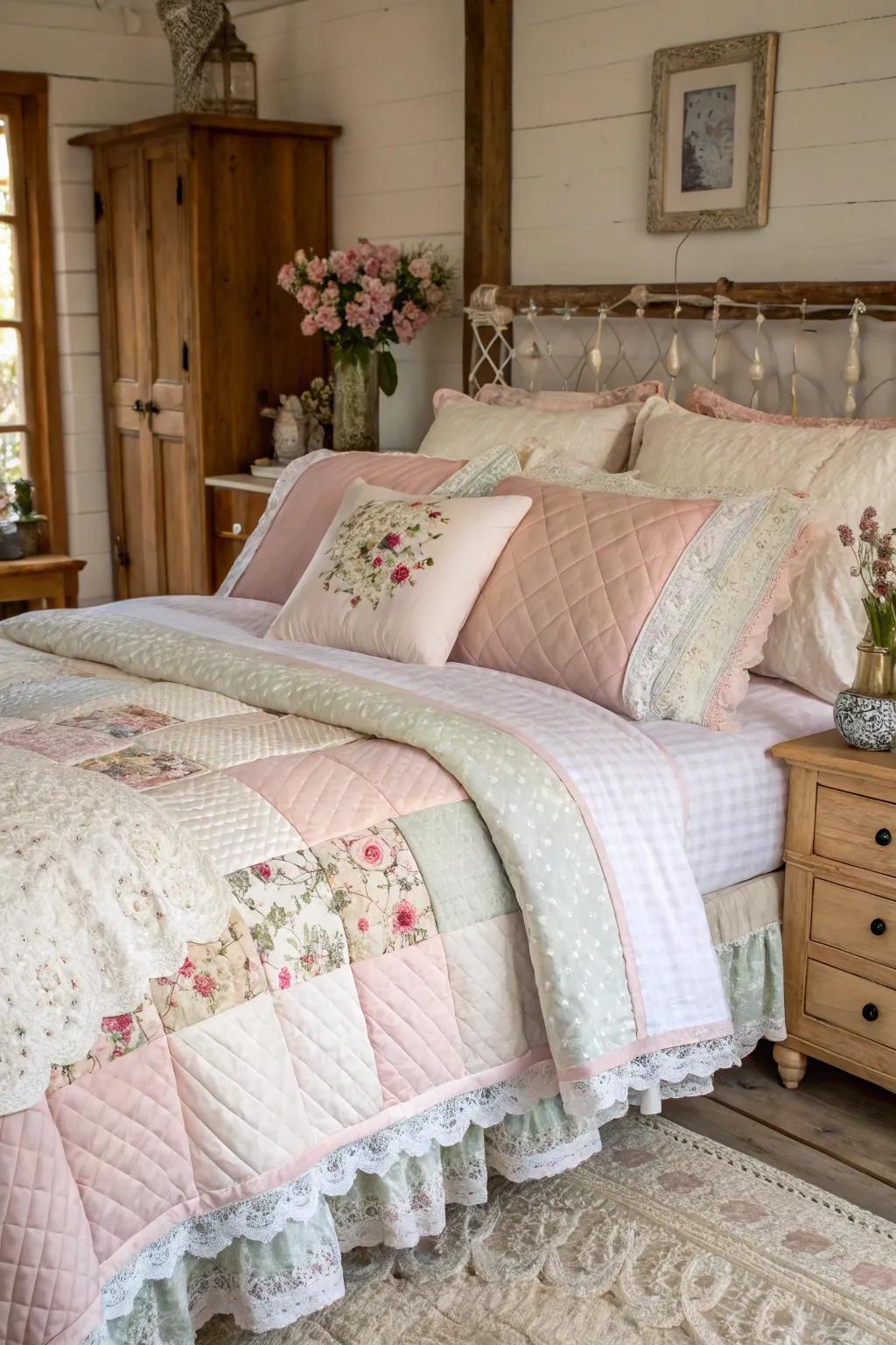 Layered bedding fashions an inviting and snug atmosphere.