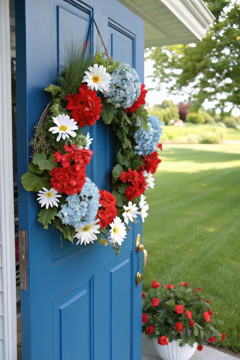 A blossom extravaganza wreath perfect for a refreshing summer appearance.
