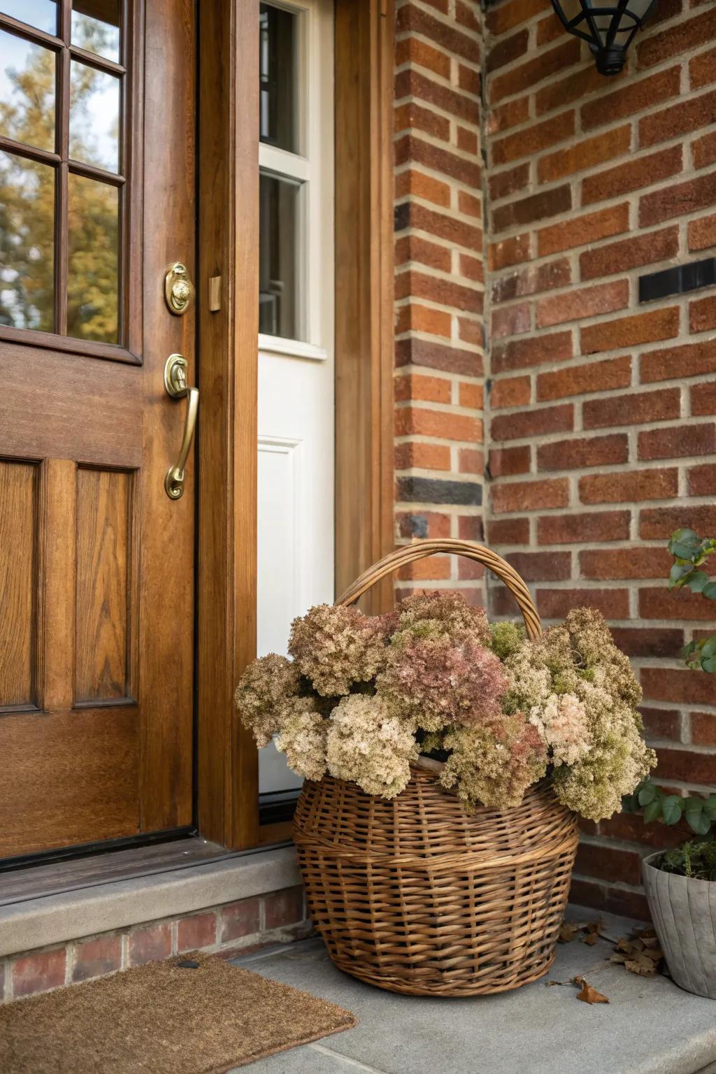 A fiber basket gives a touch of country elegance to your entrance.