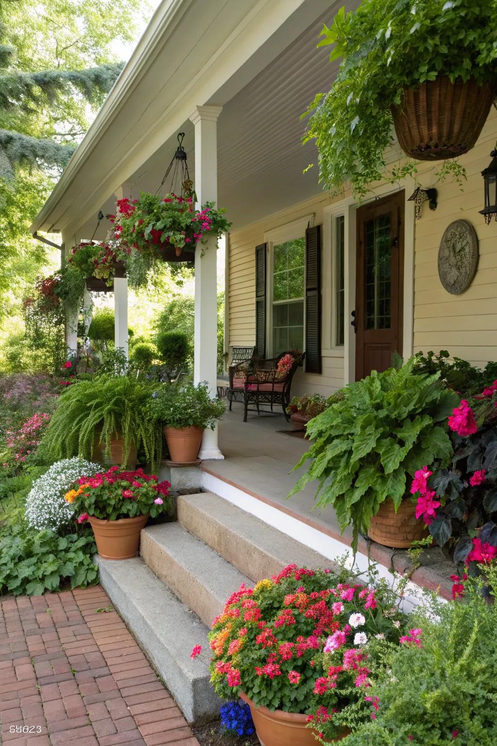 Lush greenery injects freshness and charm into your porch.