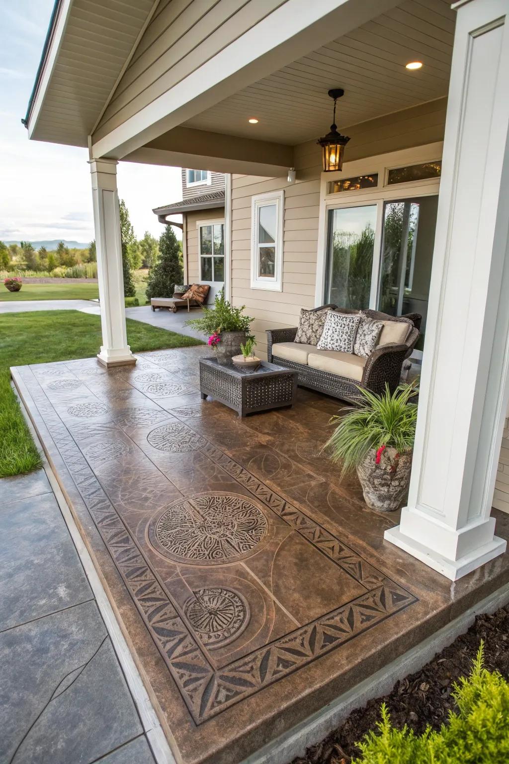 Modern porches benefit from the stylish and adaptable nature of concrete flooring.