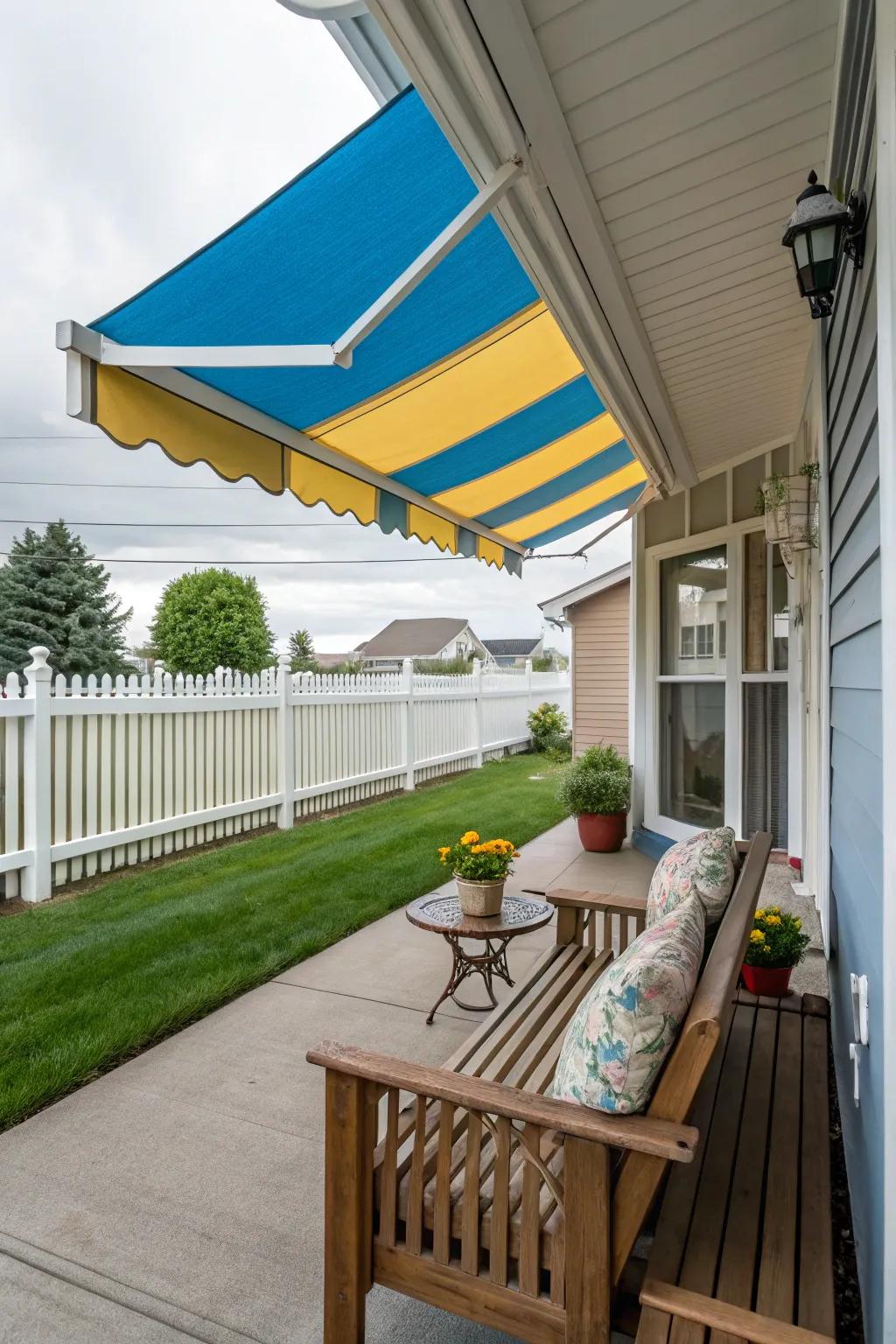 An adjustable awning for flexible shade.