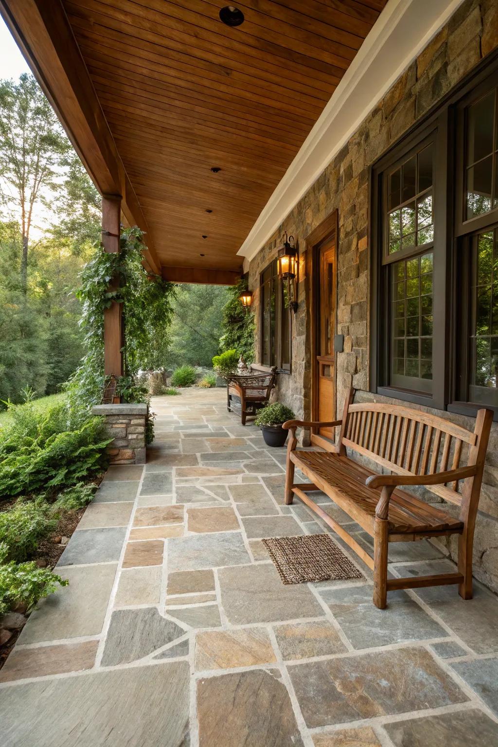 Natural stone coverings provide a classic and ageless charm for your porch.
