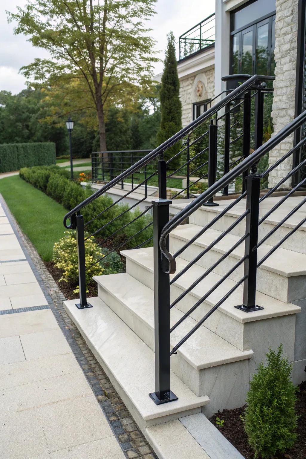 Contemporary metal railings contribute a modern element.