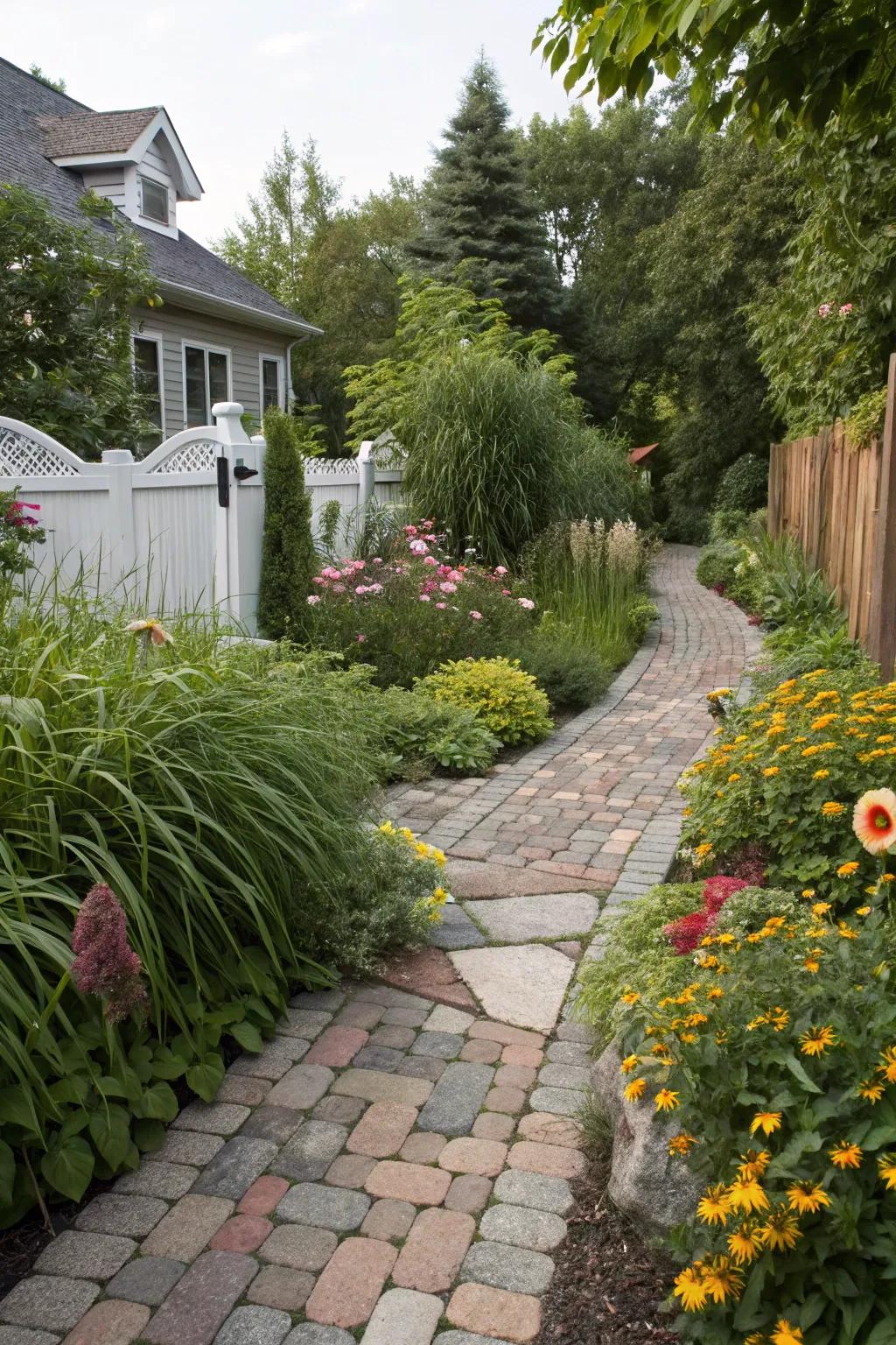 Mix materials to create depth and interest in your pathways.