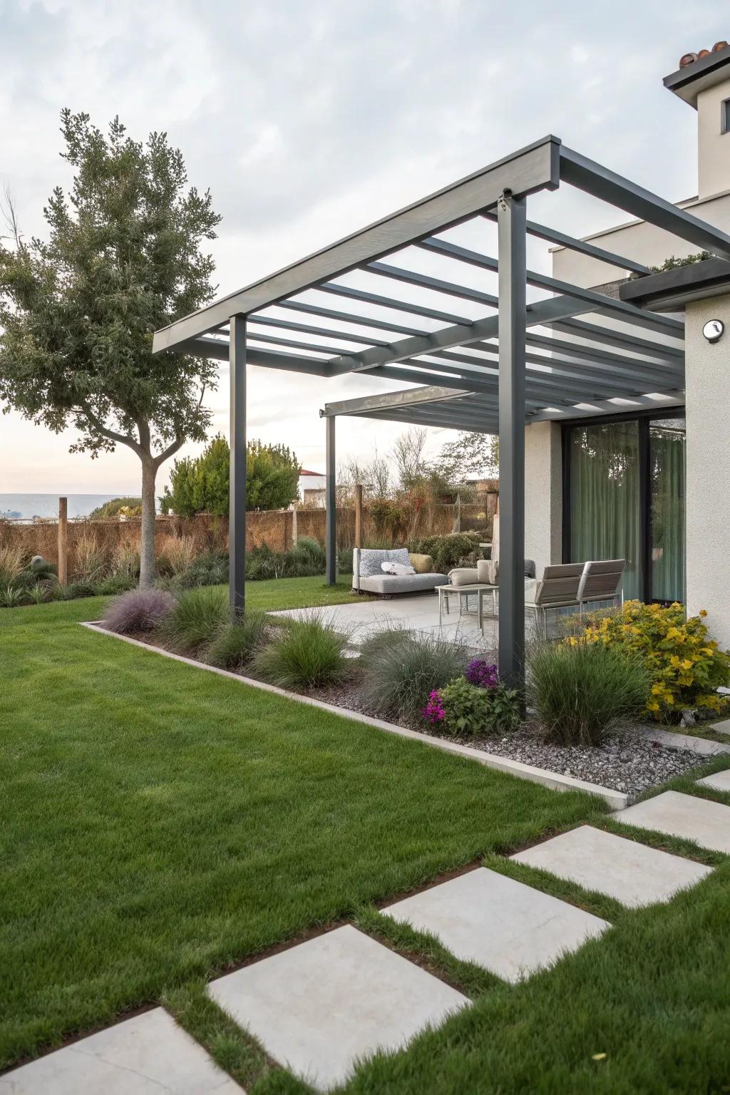 Sleek and chic: a contemporary metal pergola.