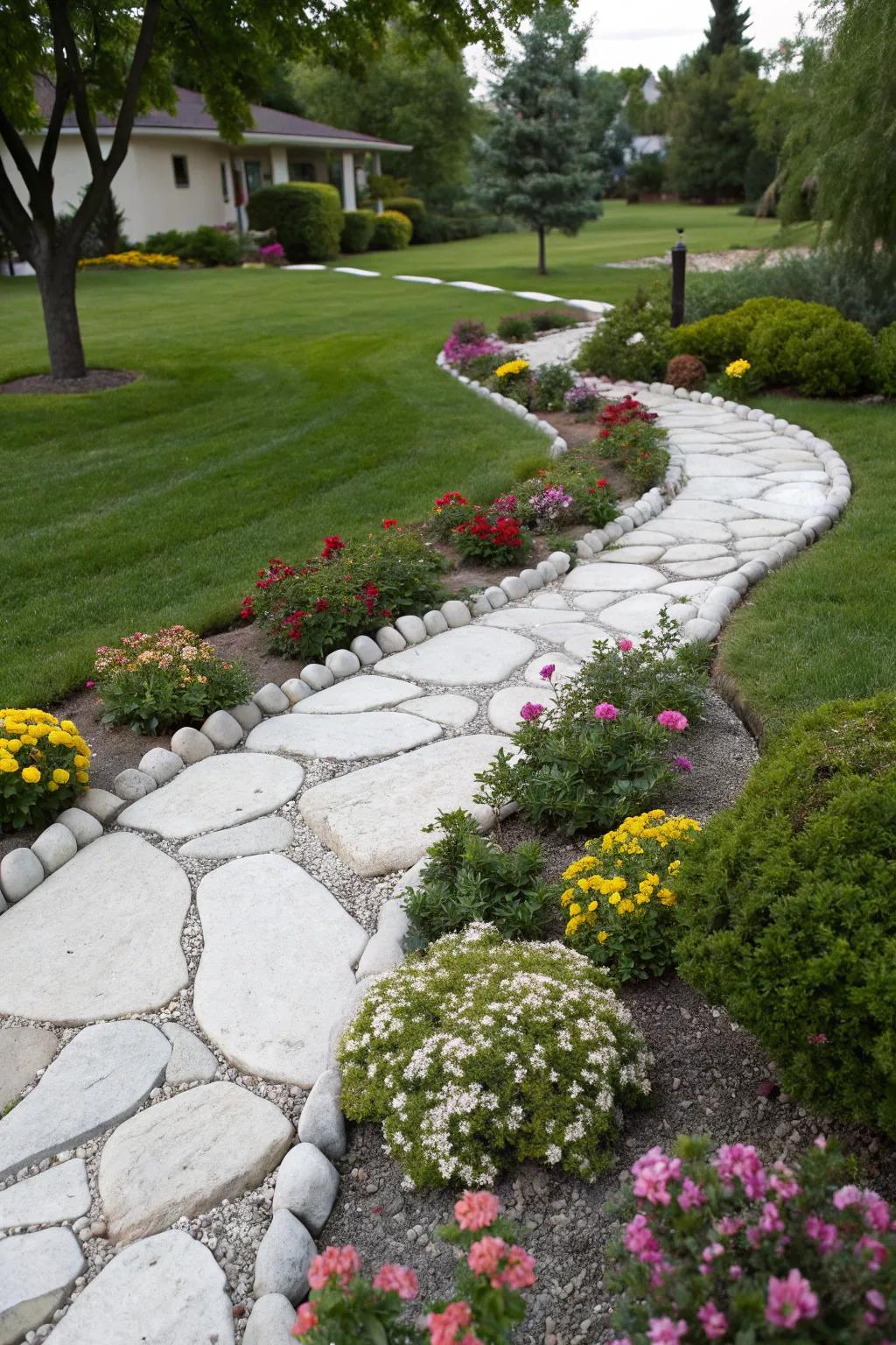An alabaster rock route adds elegance and ease to a garden setting.
