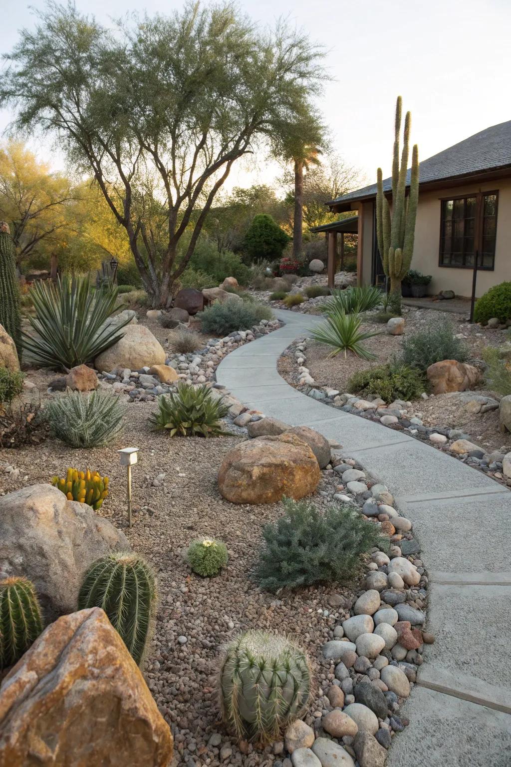 Peaceful rock and stone features in a Colorado xeriscape.