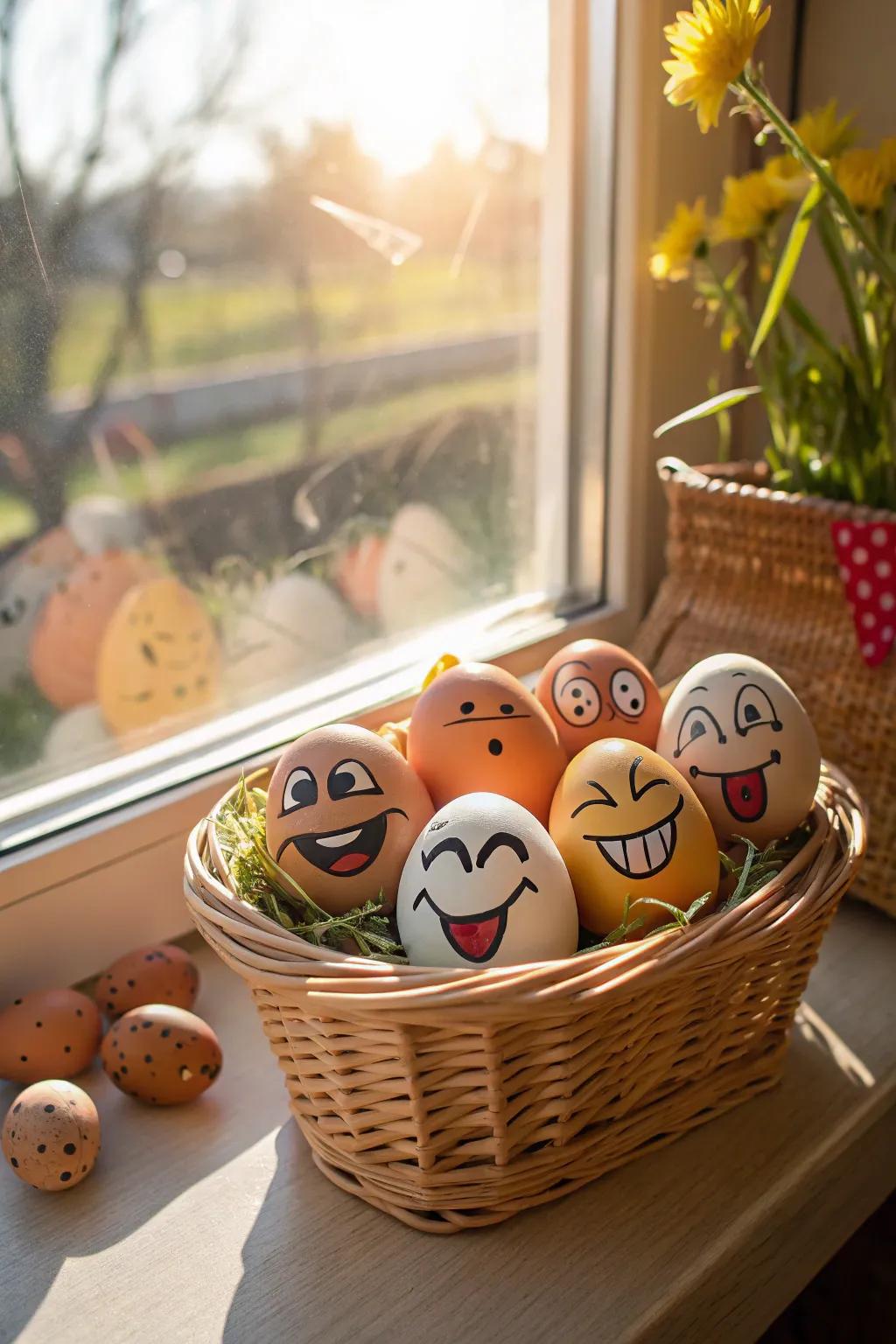 Eggs with animated expressions brighten any spot.