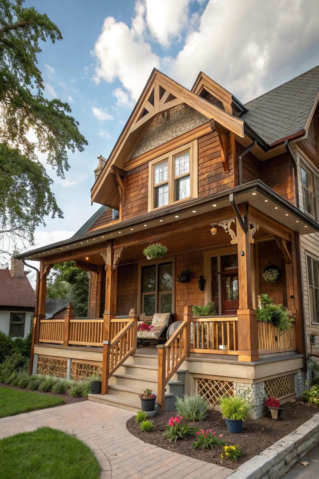 Gables in the Craftsman style radiate a cozy, handcrafted warmth.