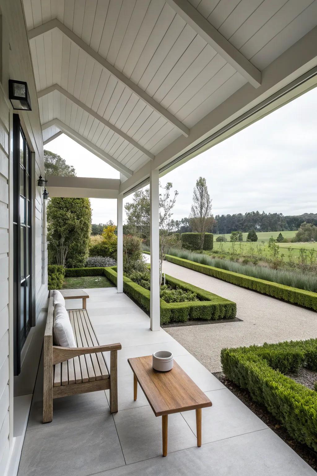 A modern gable roof porch that embodies simplicity and elegance.