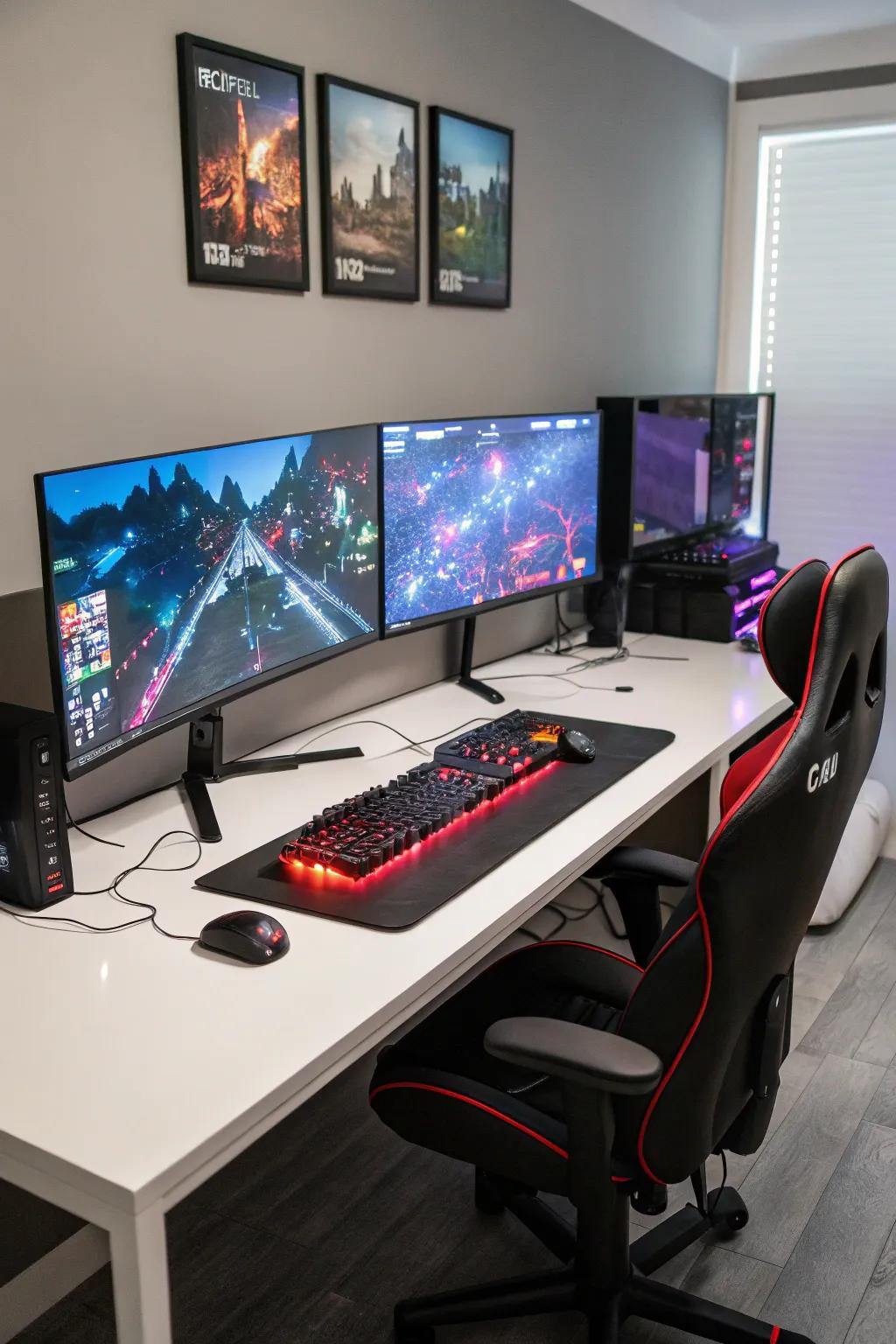 A multi-display setup for an all-encompassing gaming session.