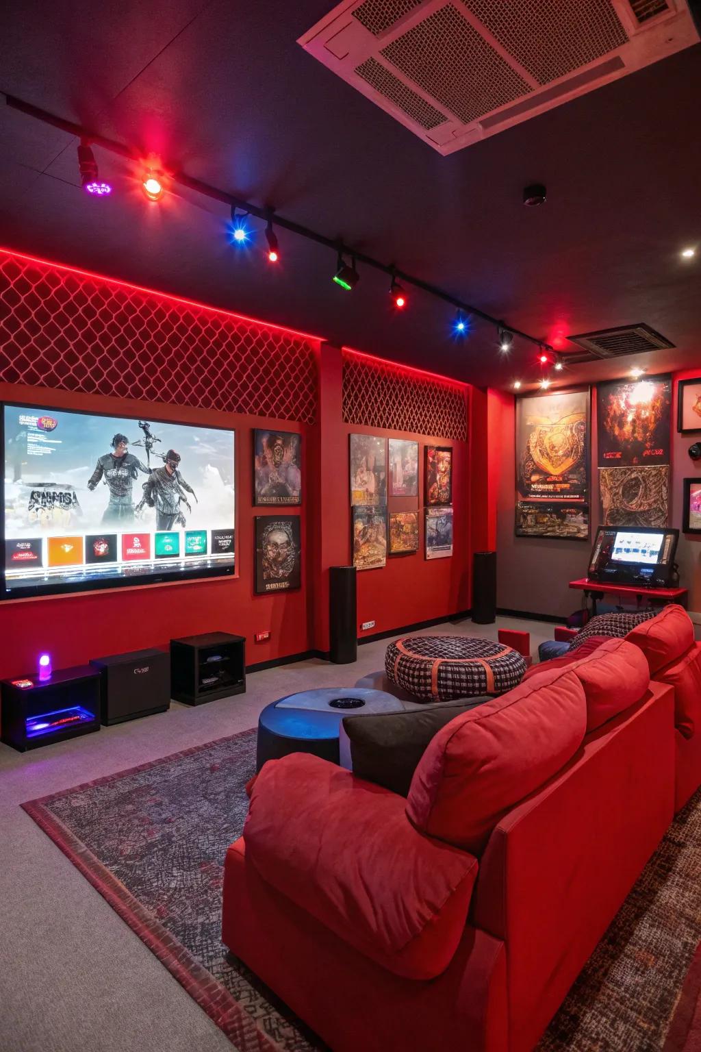 Red details inject energy and excitement into your gaming room.